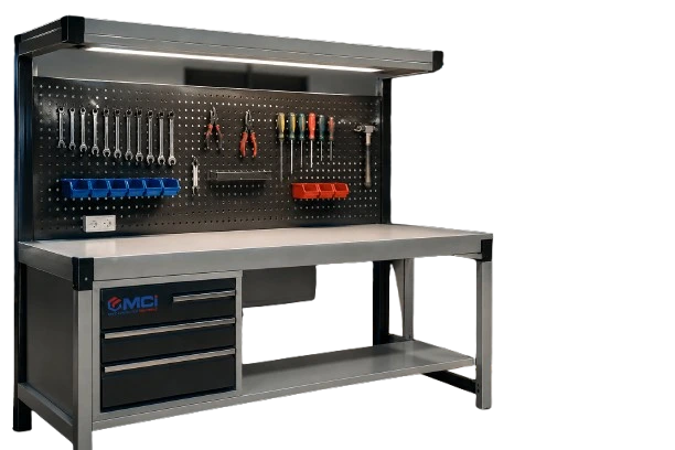 Table avec rangement intégré en inox